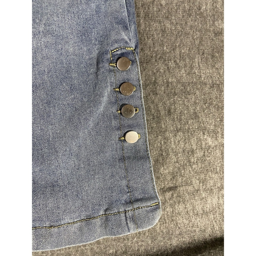 High Waisted Wide Leg Jeans Light Wash Button Fly Snap Hem Denim Blue - Picture 5 of 14